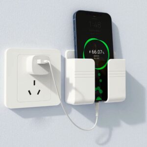Wall Mounted Mobile Holder Storage Case for Remote, Wall Mounted Mobile Stand/Multi Purpose Stand with Hole for Phone Charging, Bedroom Accessories, Office Accessories (White) (Pack of 1)